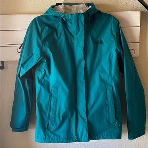 The North face teal rain coat